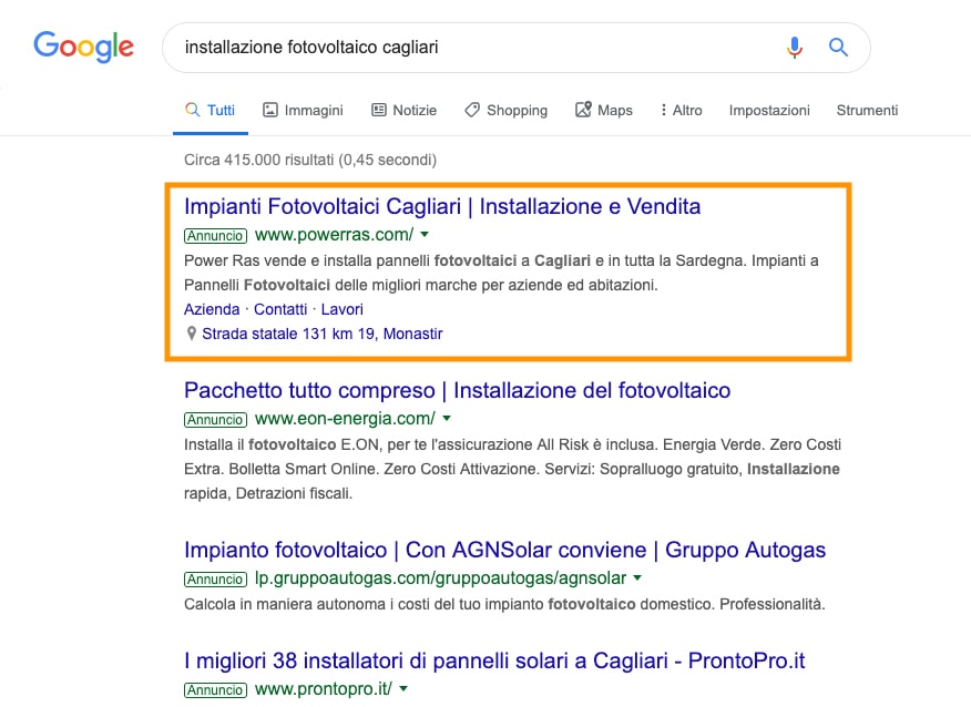 Inserzioni google Ads Cagliari Sardegna